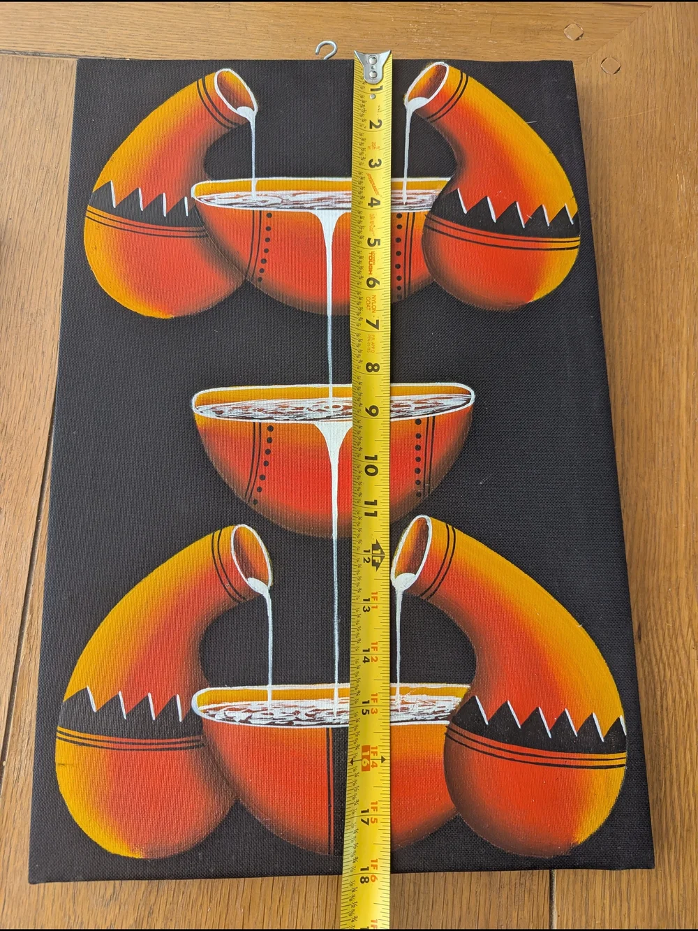 Set of 2 Hand Painted African Oil On Canvas Paintings Tribal Gourd Wall Art